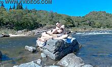 hot couple risky sex on public beach and bus