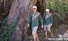 Stuck teen freely used in woods