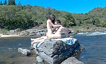 hot couple risky sex on public beach and bus