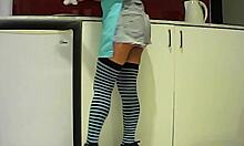 i'm the latina brunette eatin a banana in the kitchen then suckin a big cock