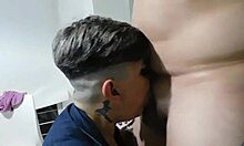 Returning from vacation, friend invites us to watch his whore getting fucked in the house corner