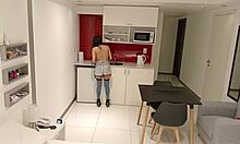 i'm the latina brunette eatin a banana in the kitchen then suckin a big cock