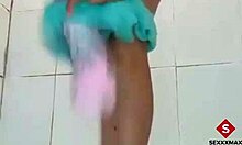 Young girl with big ass and tattoos eats her own pussy.