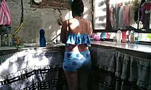 Seduced by neighbor's whore while washing dishes, she licks my ass