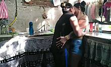 Seduced by neighbor's whore while washing dishes, she licks my ass