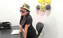 the hot office worker prepares an anal plug to play with her horny buttocks
