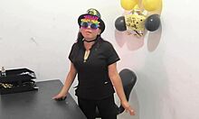 the hot office worker prepares an anal plug to play with her horny buttocks