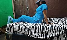 sexy stepmother ventilates hot vagina in bed before work