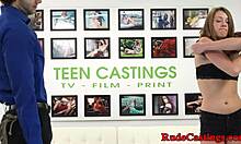 Teen babe rides cock roughly during audition interview