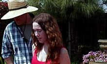 redhead ginger with bushy pussy and saggy tits tempts older neighbor