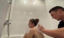 Stepdaughter and stepfather share a private moment alone in the bathroom