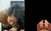 polynesian bbw slut gives bbc blowjob backstage then rides in scene