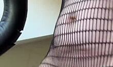 fetish workout with brunette milf in fishnets getting athletic and sexy in european style