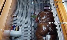 The ebony Nigerian couple is fucking in the shower standing doggystyle. Mara Exotic.