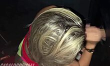 blonde wife sucks two cocks in glory hole