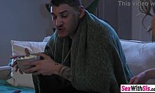 Bossy stepsis makes stepbro clean before dominating her with big cock.