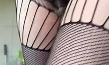 fetish workout with brunette milf in fishnets getting athletic and sexy in european style