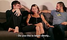 we make a threesome with a fan, double blowjob and squirt