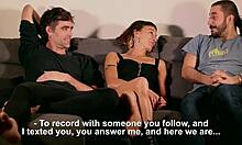 we make a threesome with a fan, double blowjob and squirt