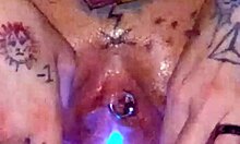 New amateur side show stretching piss hole with wet pussy cum and big natural tits