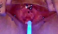 New amateur side show stretching piss hole with wet pussy cum and big natural tits