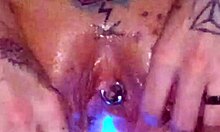 New amateur side show stretching piss hole with wet pussy cum and big natural tits