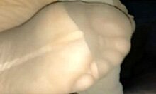 filling nylonsocks with cum after stocking footjob