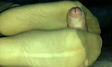 filling nylonsocks with cum after stocking footjob