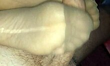 filling nylonsocks with cum after stocking footjob