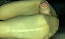 filling nylonsocks with cum after stocking footjob