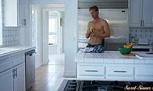 Gorgeous teen rides cock cowgirl in kitchen