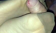 filling nylonsocks with cum after stocking footjob