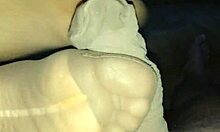 filling nylonsocks with cum after stocking footjob