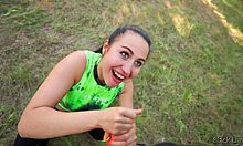 I forced my fitness trainer to suck my huge cock and cum on her face in the forest