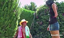 father pounds step-daughter hard in the garden for cash