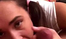 Role play young woman shows tits to teacher for blowjob.