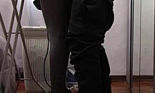 Milf says 'touch my legs in pantyhose while I iron' then gets fucked