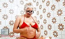 milf inserts dildo in bathroom solo