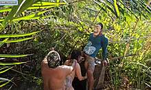 Well-Hung Guys Pound Girl's Ass With DP In Forest