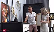 Lisa's painting installation turned into raw sex with deepthroat and creampie.