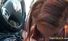 redhead teen babe gives pov blowjob to european hitchhiker