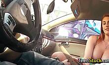 redhead teen babe gives pov blowjob to european hitchhiker