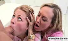 A mature MILF with huge boobs enjoys an amazing threesome session.