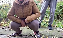 depraved curvy milf in leggings squats and pisses next to me?