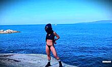 biker girl crazy on beach