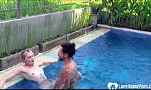 enjoying pool n his hard tool