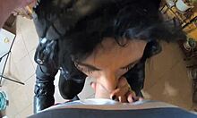 Milfycalla covers her black down jacket with cum. And her leather leggings.