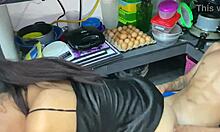 Fucking my stepmom's pussy while she's cooking in the kitchen 😏