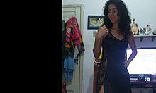 Wife teases in black shirt and lingerie