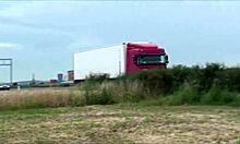 Little teen gets cum on face in public gangbang threesome!